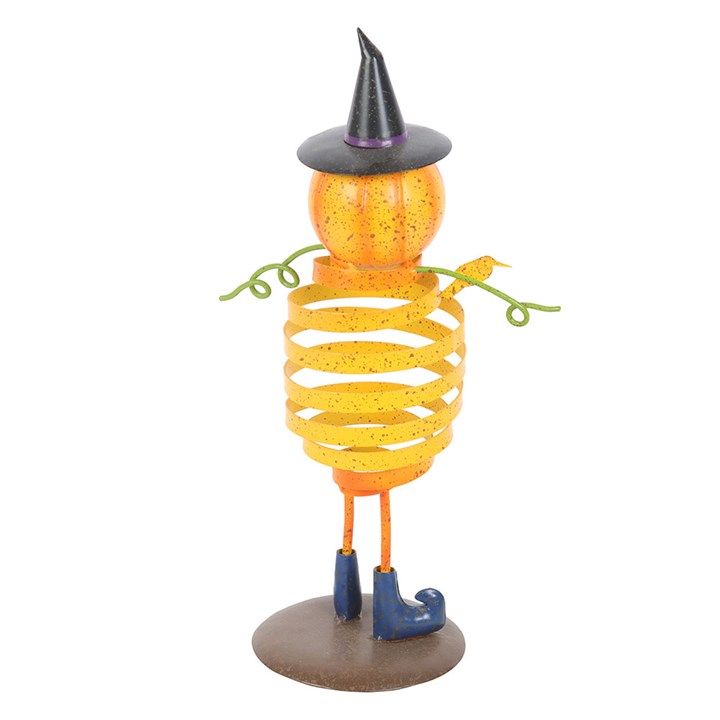 Orange Metal Pumpkin Man Ornament with Spring Body