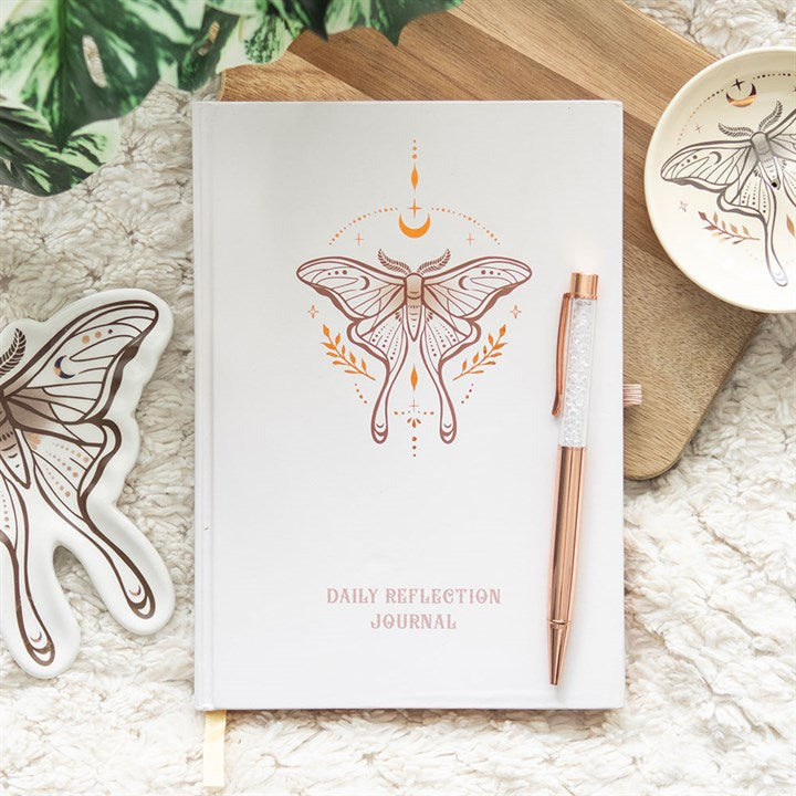 Luna Moth Daily Reflection A5 Journal and Clear Quartz Crystal Pen