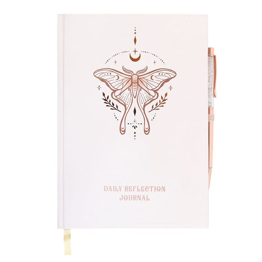 Luna Moth Daily Reflection A5 Journal and Clear Quartz Crystal Pen