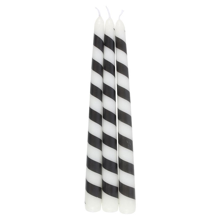 Set of 3 Black Candy Cane Taper Candles