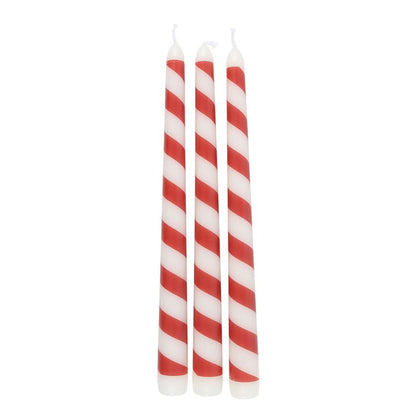 Set of 3 Candy Cane Stripe Taper Candles