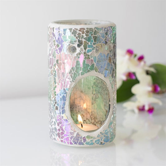 Pillar Light Blue Iridescent Crackle Oil Burner and Wax Warmer