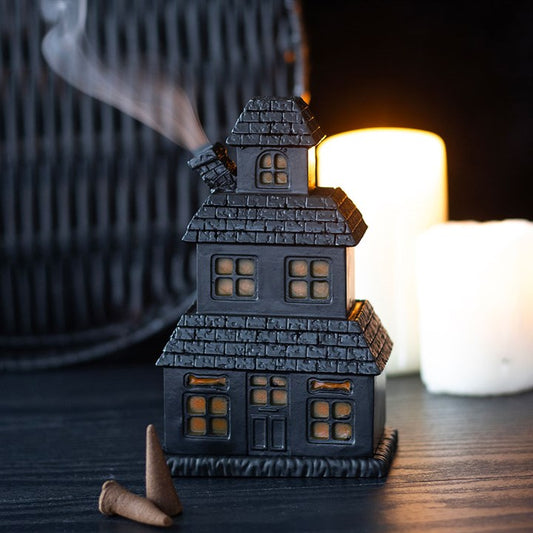 Black Haunted House Incense Cone Holder