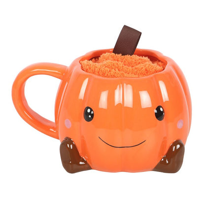 Cute Smiling Pumpkin Mug and Socks Set