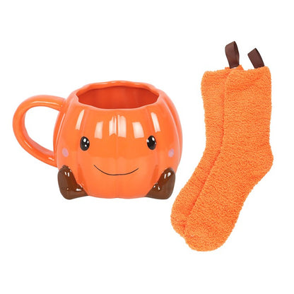 Cute Smiling Pumpkin Mug and Socks Set