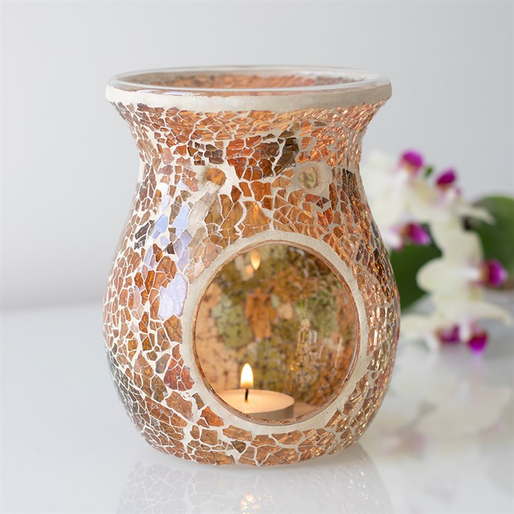 Large Brown Crackle Oil Burner and Wax Warmer