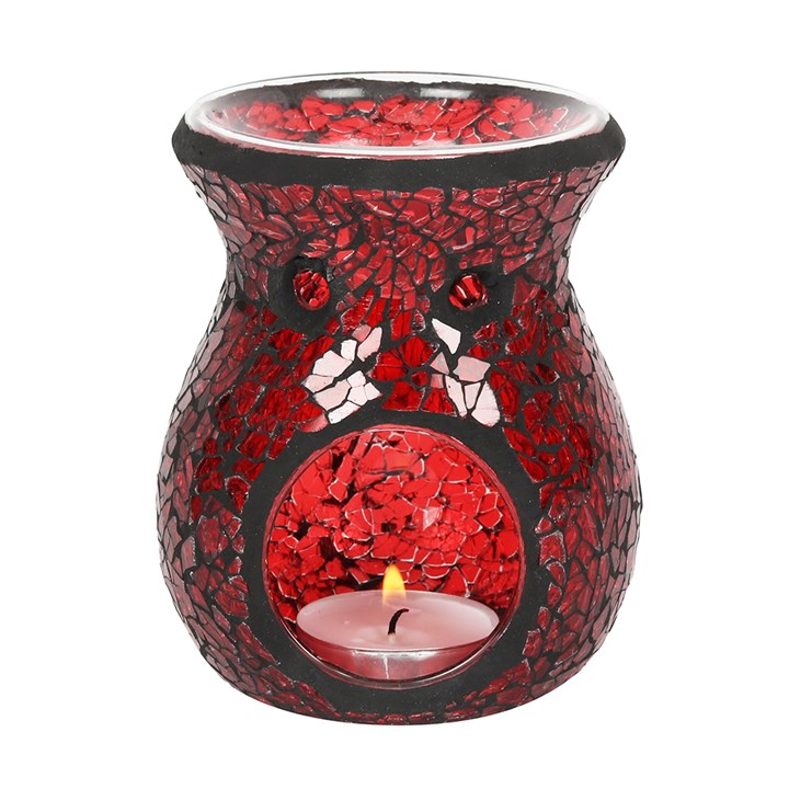 Small Red Crackle Glass Oil Burner and Wax Warmer