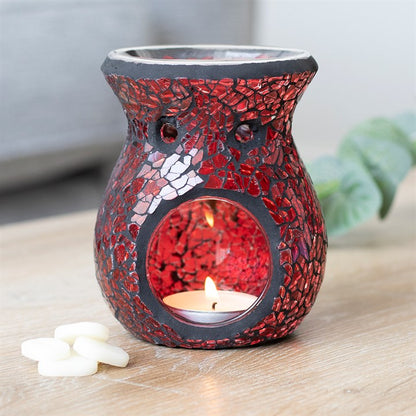 Small Red Crackle Glass Oil Burner and Wax Warmer