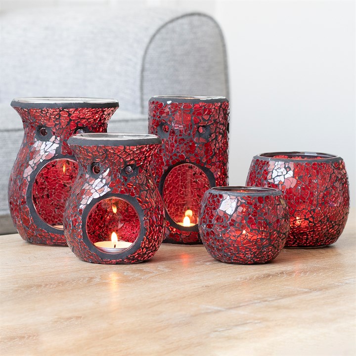 Small Red Crackle Glass Oil Burner and Wax Warmer