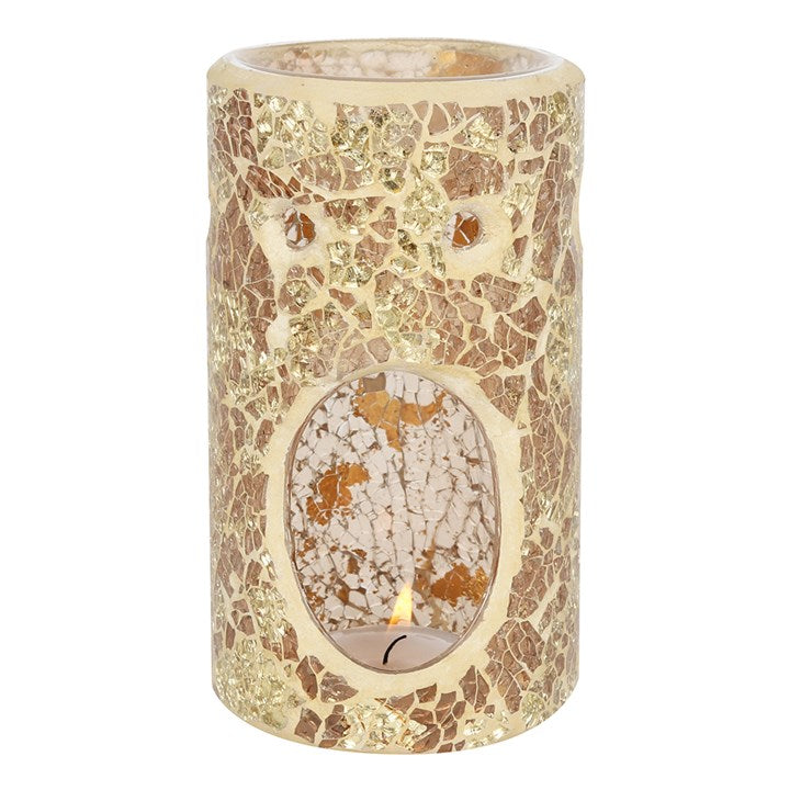 Gold Pillar Crackle Glass Oil Burner and Wax Warmer