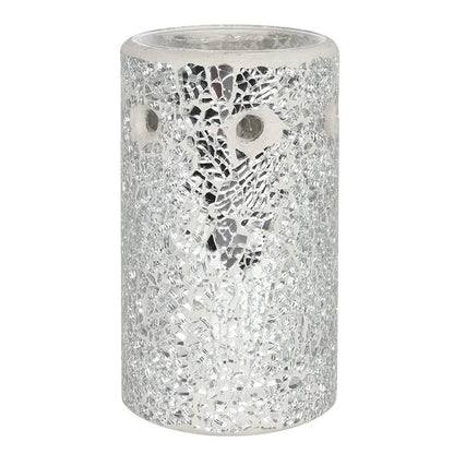 Silver Pillar Crackle Glass Oil Burner and Wax Warmer