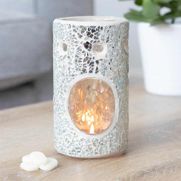 Silver Pillar Crackle Glass Oil Burner and Wax Warmer