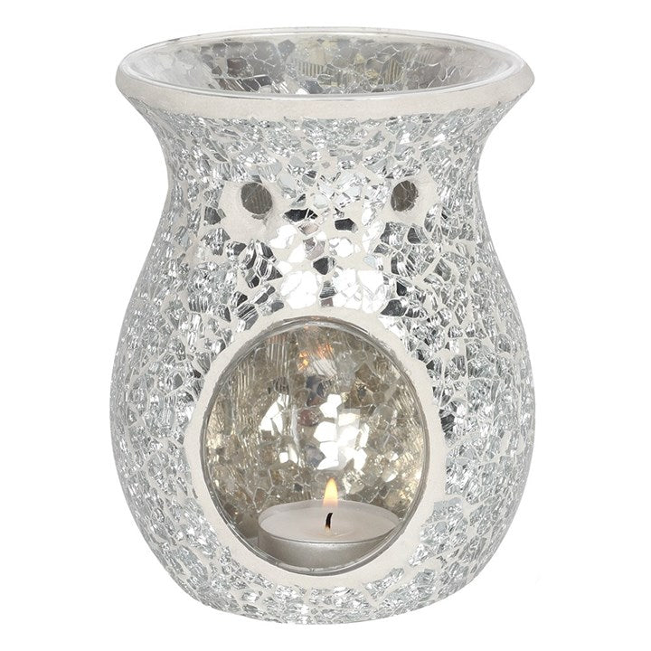 Large Silver Crackle Oil Burner and Wax Warmer