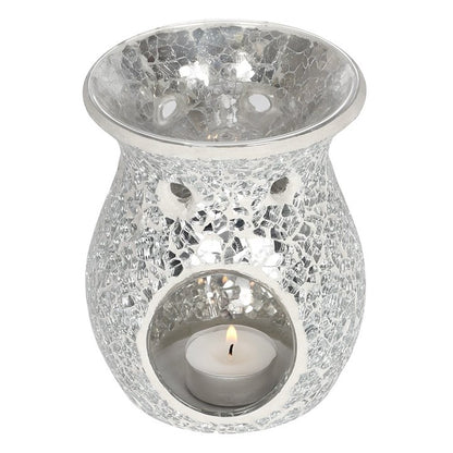 Large Silver Crackle Oil Burner and Wax Warmer