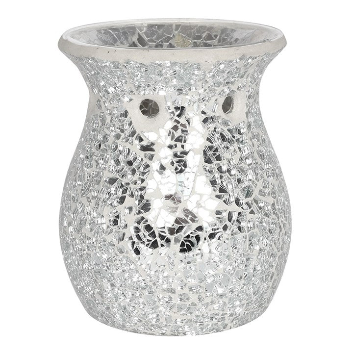 Large Silver Crackle Oil Burner and Wax Warmer