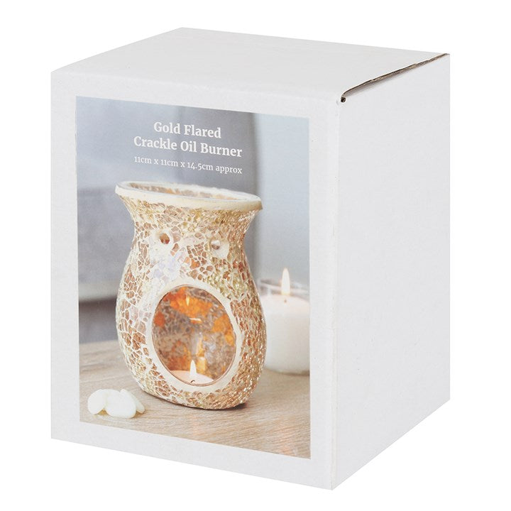 Large Gold Crackle Glass Oil Burner and Wax Warmer