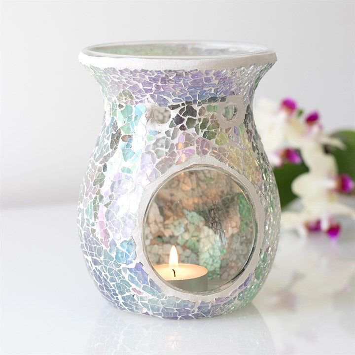 Large Light Blue Iridescent Crackle Oil Burner and Wax Warmer