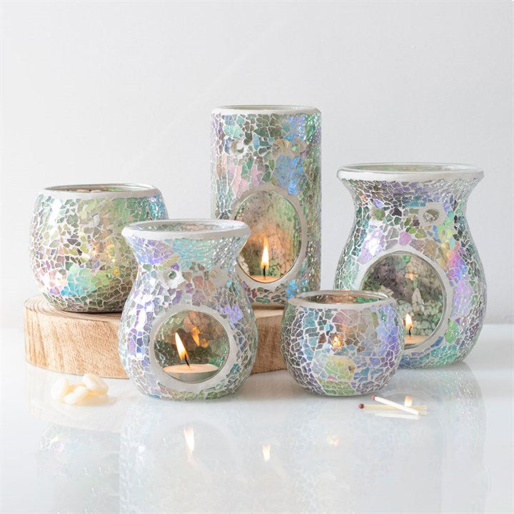 Large Light Blue Iridescent Crackle Oil Burner and Wax Warmer