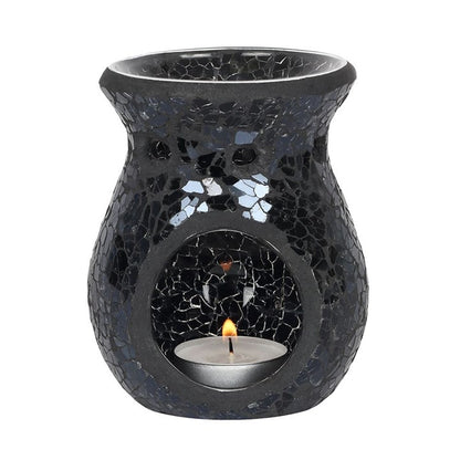 Small Black Crackle Glass Oil Burner and Wax Warmer