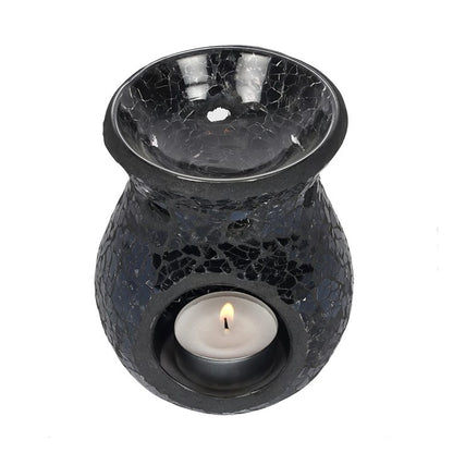 Small Black Crackle Glass Oil Burner and Wax Warmer