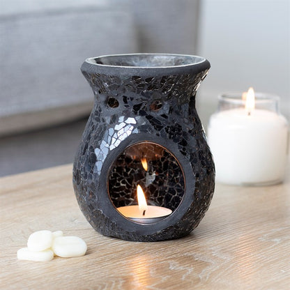 Small Black Crackle Glass Oil Burner and Wax Warmer