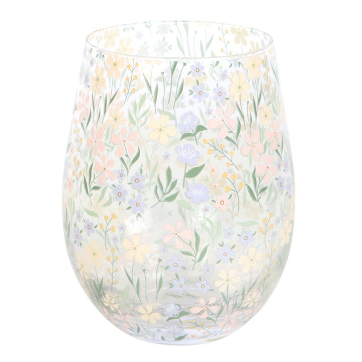 Ditsy Floral Print Stemless Glass