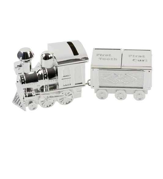 Silverplated Train Money Box with Carriage for First Tooth/Curl