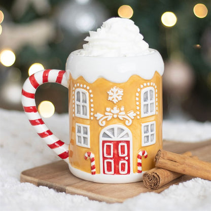 Candy Cane Gingerbread House Mug