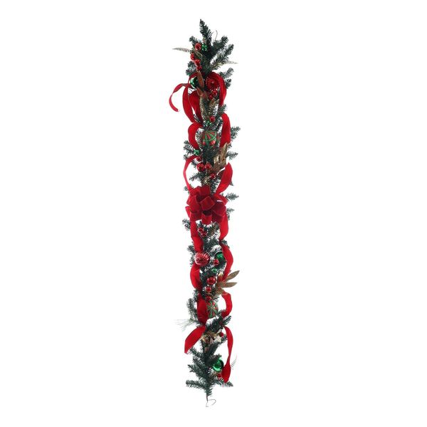 Luxury Festive Garland Red   Green Baubles (180cm)