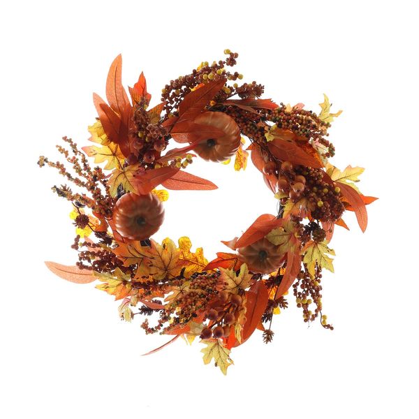 Autumn Rattan Wreath Pumpkins   Berries - Orange  (60cm)