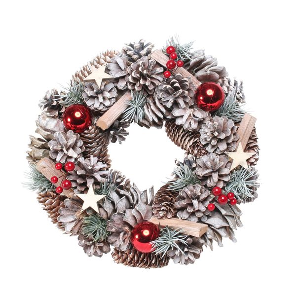 Woodland Snow Wreath with Red Baubles