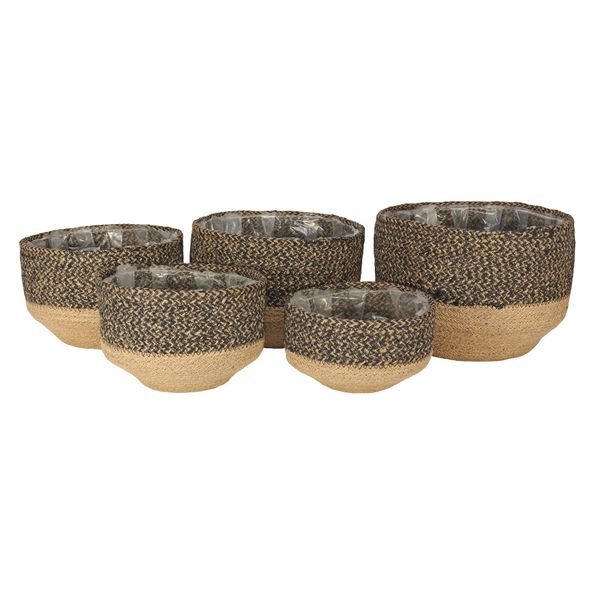 Set of 5 Jute Basket  with Liner (Natural &  Black)