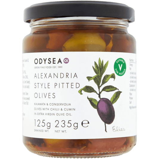 Odysea Alexandria Style Pitted Kalamata & Green Olives with Cumin & Chilli (245g)