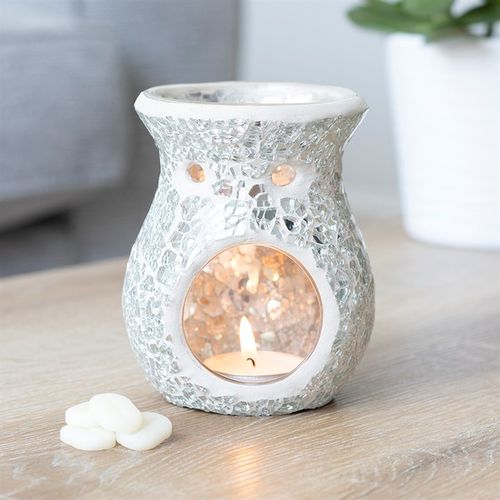 Small Silver Crackle Glass Oil Burner