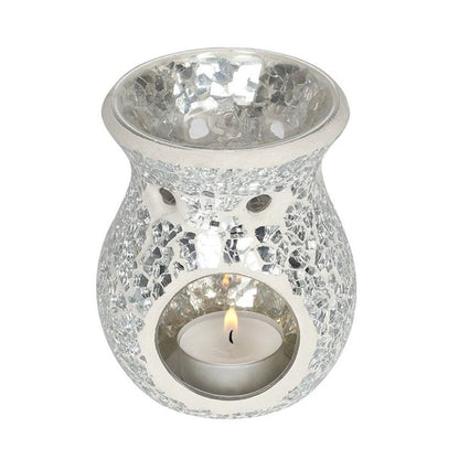 Small Silver Crackle Glass Oil Burner