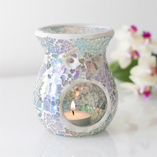 Small Light Blue Iridescent Crackle Oil Burner and Wax Warmer