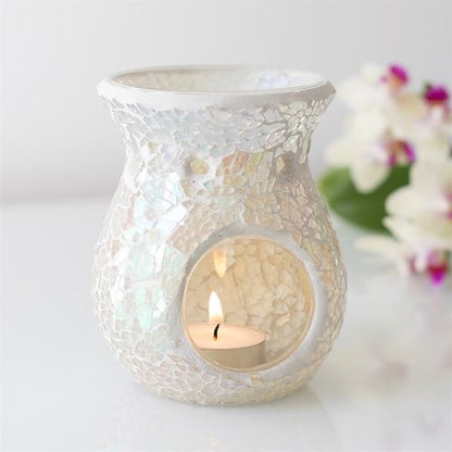 Small White Iridescent Crackle Oil Burner