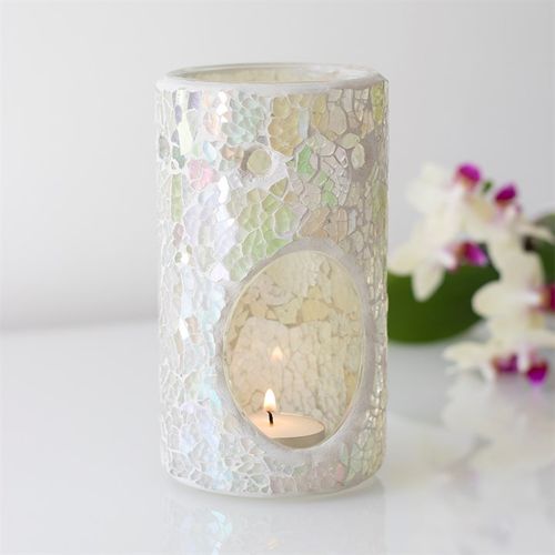 Pillar White Iridescent Crackle Oil Burner