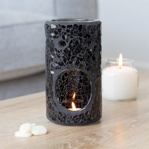 Black Crackle Glass Pillar Oil Burner and Wax Warmer