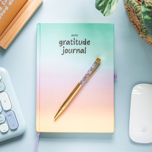 Multicoloured Gratitude A5 Journal with Amethyst Pen