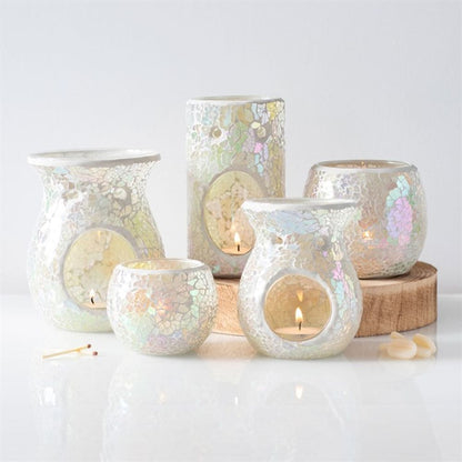 Pillar White Iridescent Crackle Oil Burner