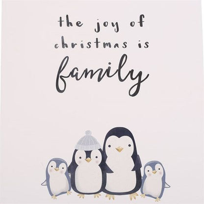 Joy of Christmas Penguin Family Hanging Sign