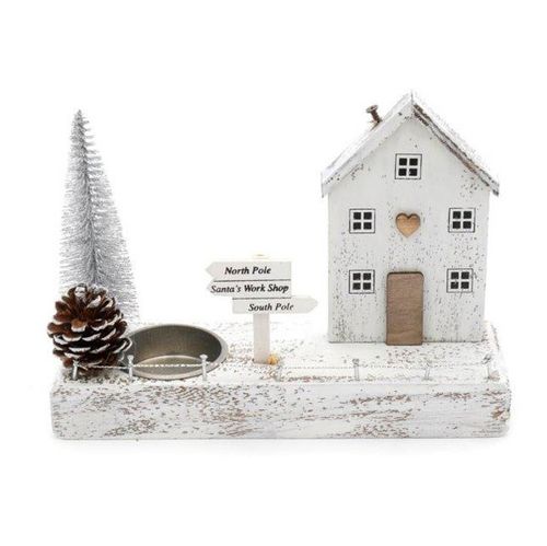 Silver Christmas House Tealight Holder