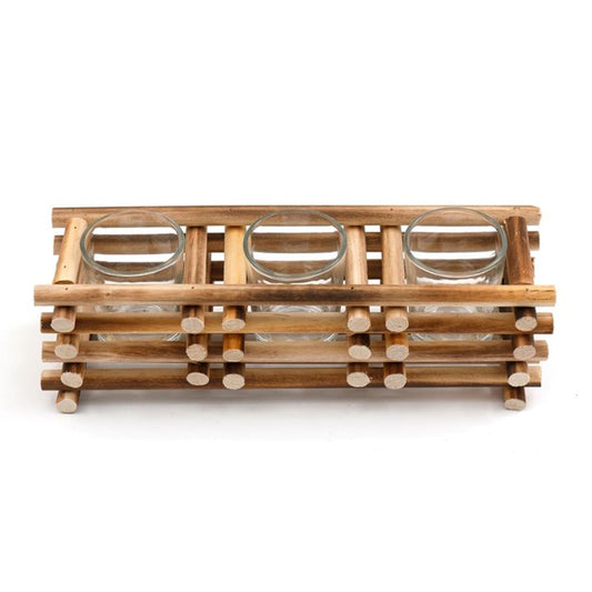 Stacked Wood Triple Tealight Holder