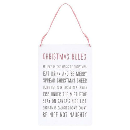 Christmas Rules Metal Hanging Sign