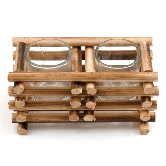 Stacked Wood Double Tealight Holder