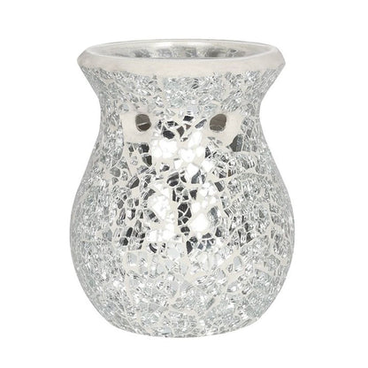 Small Silver Crackle Glass Oil Burner