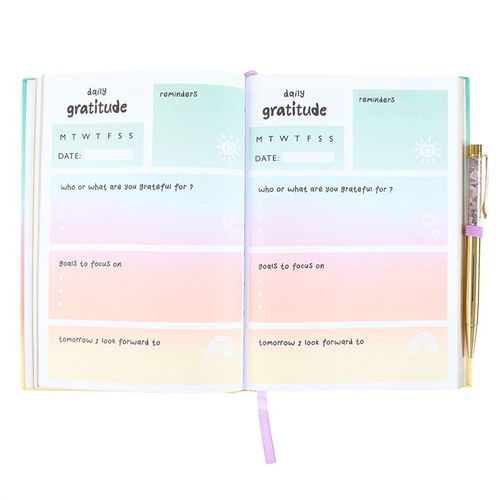 Multicoloured Gratitude A5 Journal with Amethyst Pen