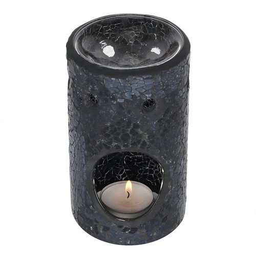 Black Crackle Glass Pillar Oil Burner and Wax Warmer