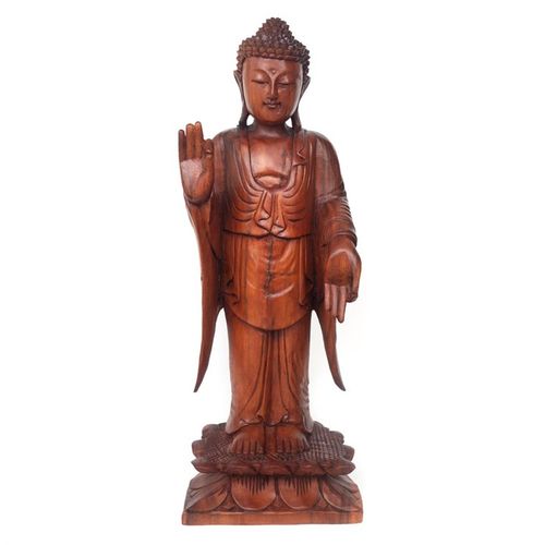 Natural Acacia Wood Standing Buddha